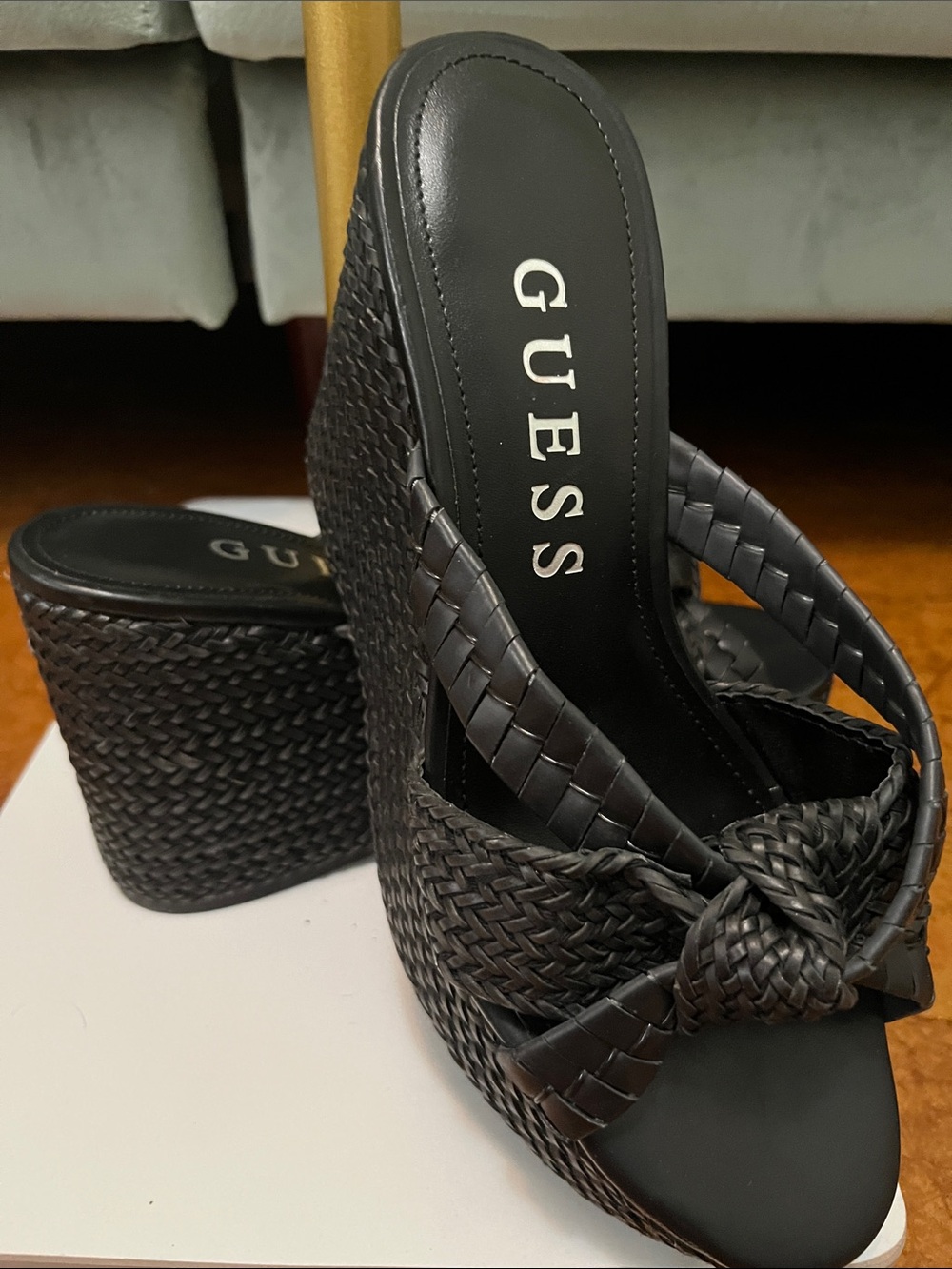 GUESS Black Woven Knot Platform Slide Sandals NEW size US 8 women’s